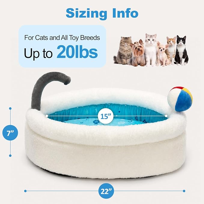 Cat Bed for Indoor Cats, 22" Washable Round Pet Bed for Cats & Small Dogs, Bathtub Soft Fluffy Calming Bed for Kitten and Puppy with Anti-Slip Base