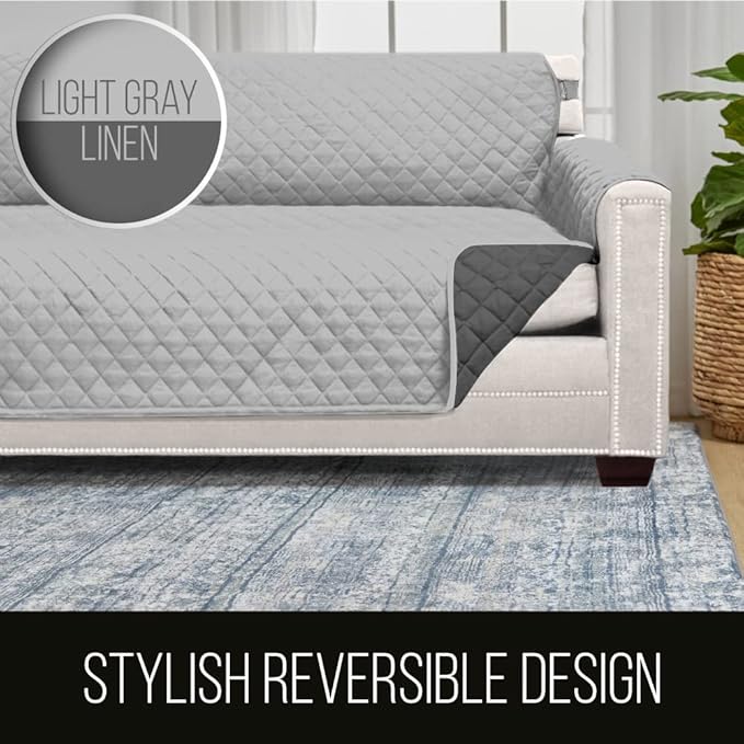 Sofa Shield® Couch Armchair Covers for Dogs, Reversible Furniture Protector with Strap, Stain and Tear Resistant Cushion Cover, 48 inch Seat, Machine Washable Slipcover Pets, Cats, Light Gray Charcoal