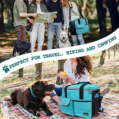 PetAmi Dog Travel Bag Organizer, Pet Travel Kit with 2 Food Containers & 2 Collapsible Dog Bowls, Pet Supplies Tote with Luggage Sleeve, Weekend Road Trip Camping Essentials, Teal Blue, Medium