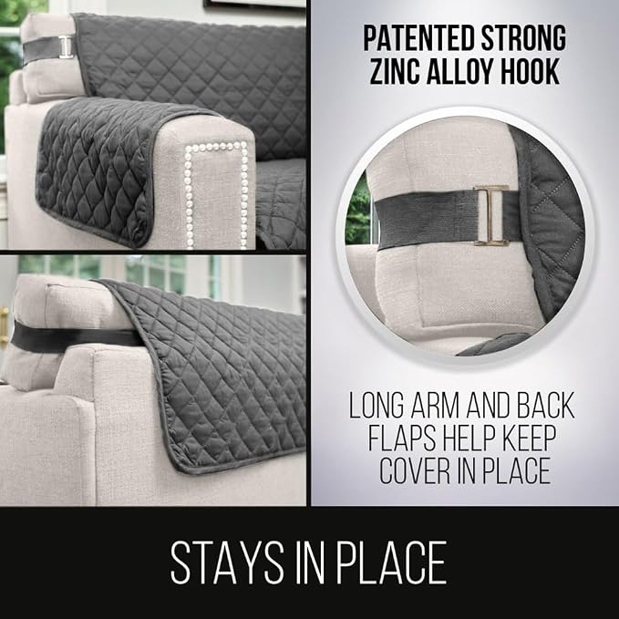 Sofa Shield® Couch Armchair Covers for Dogs, Reversible Furniture Protector with Strap, Stain and Tear Resistant Cushion Cover, 23 inch Seat, Machine Washable Slipcover Pets, Cats, Charcoal