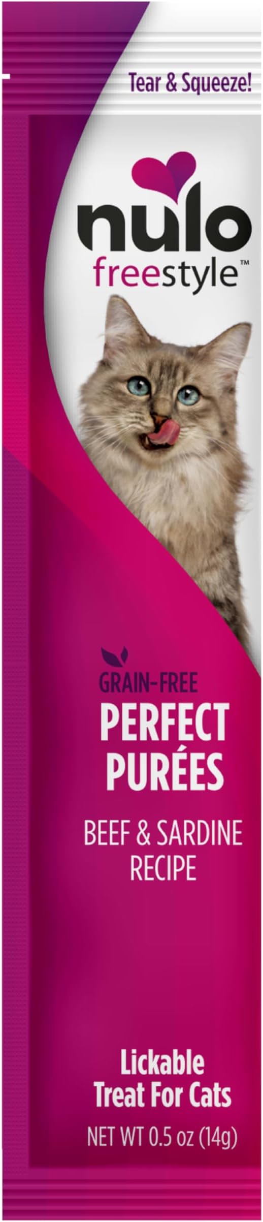 Nulo Freestyle Lickable Cat Treats - Perfect Purées Beef & Sardine, Squeezable Grain-Free Wet Cat Food Topper, High Moisture for Hydration, 48 x 0.5oz