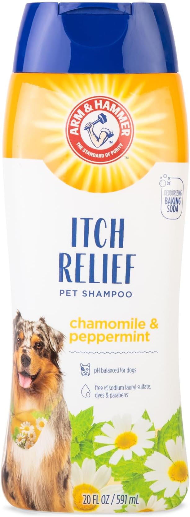 Arm & Hammer for Pets Itch Relief Dog Shampoo with Chamomile and Peppermint, Soothes Dry and Itchy Skin, pH Balanced, Free of Sodium Lauryl Sulfate and Parabens, 20 Fl Oz