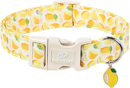 Summer Dog Collar Yellow Lemon Dog Collars for Large Dogs - Lightweight Adjustable Cute Male Female Dogs Everyday Collar with Safety Buckle L