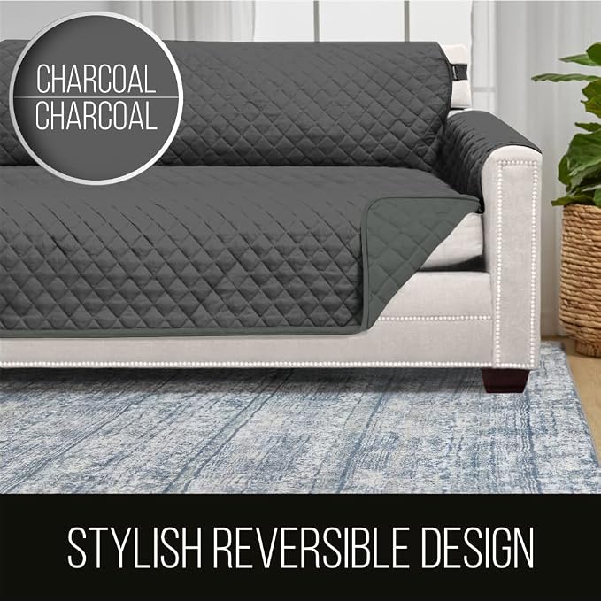 Sofa Shield® Couch Recliner Covers for Dogs, Reversible Furniture Protector with Strap, Stain and Tear Resistant Cushion Cover, 28 inch Seat, Machine Washable Slipcover Pets, Cats, Charcoal