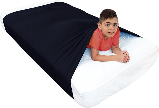 Sensory Bed Sheet for Deep Pressure Therapy – Spandex Bed Sheet – Sensory Compression Blanket for ADHD, Autism – Breathable & Hypoallergenic, Navy, Queen Size