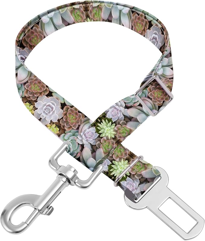 Adjustable pet cat and Dog car seat Belt，The Lanyard is Flexible and Adjustable from 20 to 33 inches (Succulent Plant)