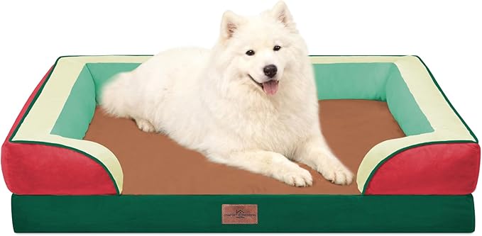 Comfort Expression Orthopedic Dog Bed for Large Dogs 36x27 Inch, Waterproof Egg Crate Foam Large Pet Bed with Bolsters, Dog Couch with Washable Cover & Non-Slip Bottom, Watermelon Mist