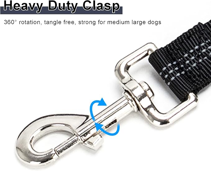 5FT Bungee Dog Leash with 2 Handles, Reflective Strong Nylon Traffic Leash, Shock Absorbing Lead for Large Medium Dogs Walking Training Controlling, Black