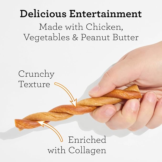 DreamBone CollaYUMS Twists Plus Collagen Chews for Dogs, 10 Count, Treat Your Dog to Rawhide-Free Chews Made with Chicken, Vegetables and Peanut Butter (Pack of 2)