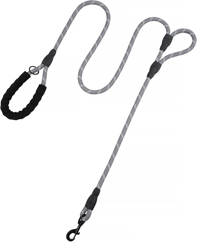 Plutus Pet Rope Dog Leash 6ft Long, Heavy Duty,Reflective Double Handle Leash for Safety Training, for Medium Large Dogs, Dual Handle Leads(Gray)
