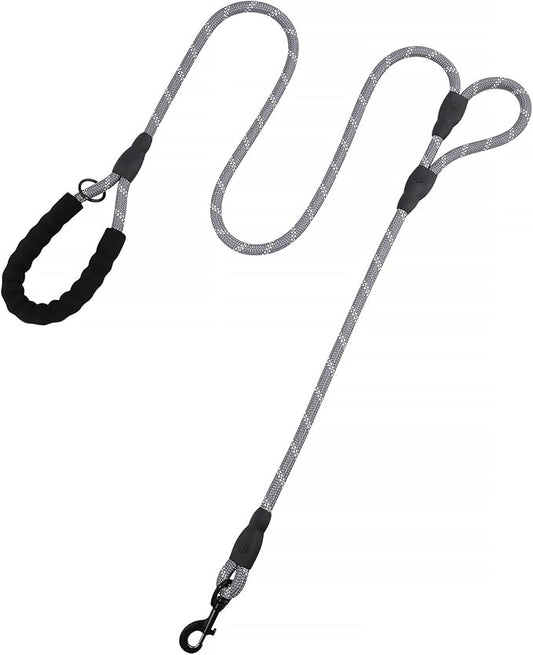 Plutus Pet Rope Dog Leash 6ft Long, Heavy Duty,Reflective Double Handle Leash for Safety Training, for Medium Large Dogs, Dual Handle Leads(Gray)