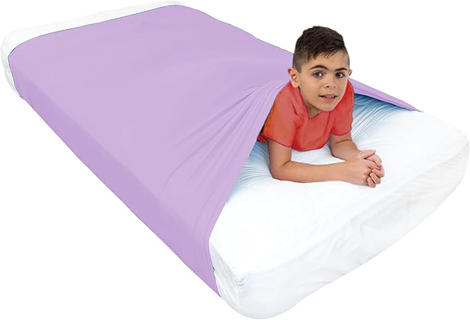 Sensory Bed Sheet for Deep Pressure Therapy – Spandex Bed Sheet – Sensory Compression Blanket for ADHD, Autism – Breathable & Hypoallergenic, Lila, Queen Size