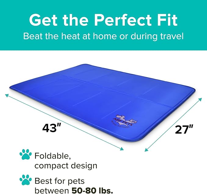 Arf Pets Dog Cooling Mat 27” x 43” Pad for Kennels, Crates and Beds, Non-Toxic, Durable Solid Self-Cooling Gel Material. No Refrigeration or Electricity Needed