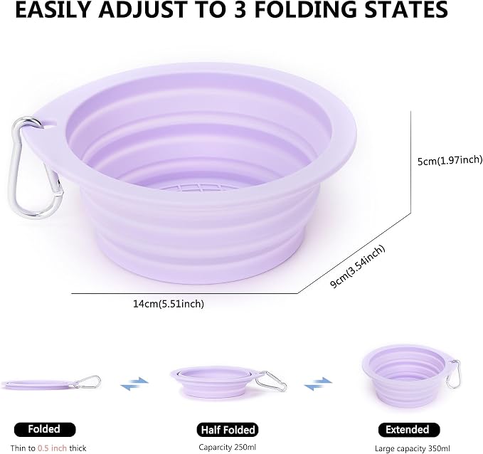 3 Pack Collapsible Dog Bowls,Pet Bowls with Pet Poop Bag Dispenser Set,Portable Silicone Travel Dog Bowls for Walking,Hiking,Camping,Outdoor Travel(Pink&Purple)