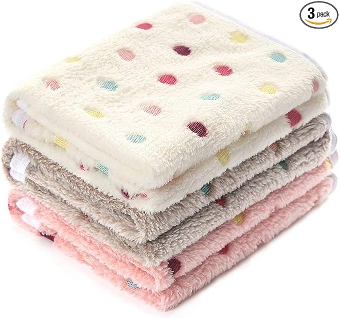 1 Pack 3 Blankets Super Soft Cute Dot Pattern Pet Blanket Flannel Throw for Dog Puppy Cat Beige/Brown/Pink Medium