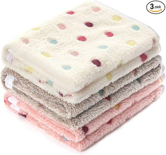 1 Pack 3 Blankets Super Soft Cute Dot Pattern Pet Blanket Flannel Throw for Dog Puppy Cat Dot (Large(41x31), Beige/Brown/Pink)