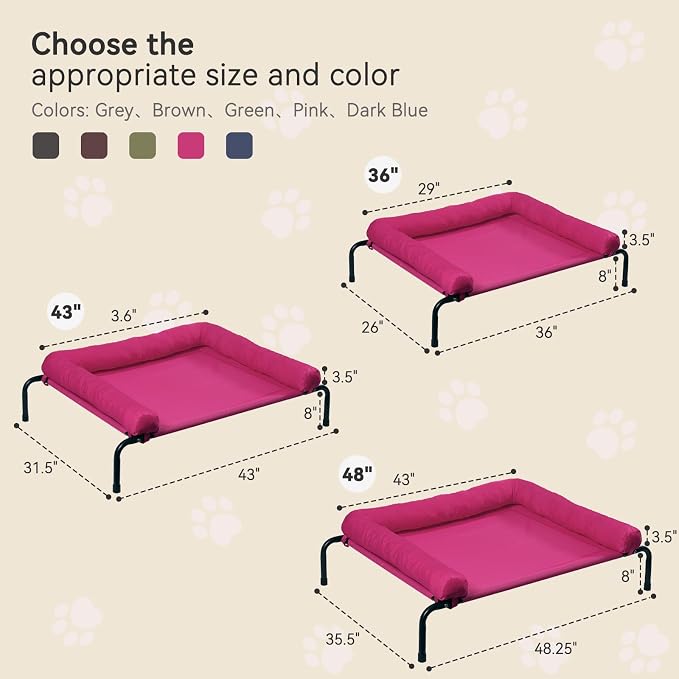 Cooling Elevated Dog Bed for Large Dogs, Outdoor Raised Dog Beds Portable Dogs Cot Bed W/Breathable Mesh, Pet Cots W/Removable Waterproof Bolster