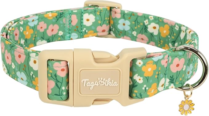 Dog Collars for Large Dogs, Dog Collar with Floral Patterns, Summer Collection Green Dog Collar with Quick Release Buckle Pet Collar Soft Adjustable Collars Gifts for Large Dogs -L