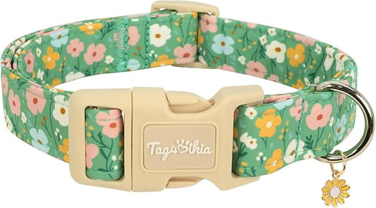 Dog Collars for Large Dogs, Dog Collar with Floral Patterns, Summer Collection Green Dog Collar with Quick Release Buckle Pet Collar Soft Adjustable Collars Gifts for Large Dogs -L