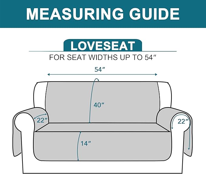 Turquoize 100% Waterproof Couch Cover Sofa Covers for 2 Cushion Couch Loveseat Covers Triple Non-Slip Couch Cover for Dogs Washable Furniture Protector Cover for Pets, Kids,Dog (Loveseat 54", Gray)