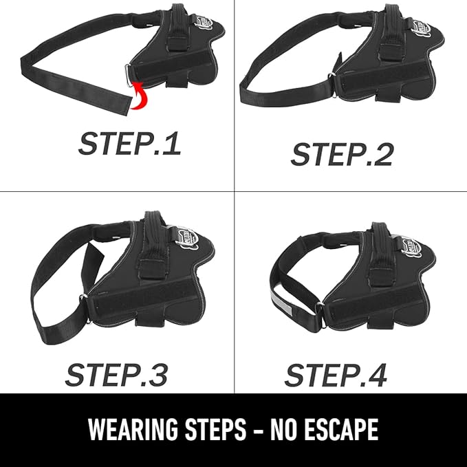 Dog Harness, No-Pull Reflective Dog Vest, Breathable Adjustable Pet Harness with Handle for Outdoor Walking - No More Pulling, Tugging or Choking (Black, XS)