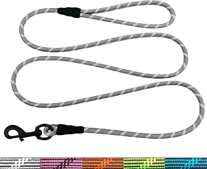 WYuZe 1/5" Ultra-Thin Dog Leash for Puppies Up to 15lbs, 6/10/15 FT Long Reflective Cat Leash, Lightweight Rope Lead for Walking Training Chihuahua/Maltese/Tiny Dogs (6ft, Black)