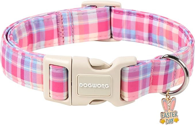 DOGWONG Easter Dog Collar- Cute Easter Plaid Dog Collars Adjustable Girl Female Puppy Dog Collar for Small Dogs Cats, XS