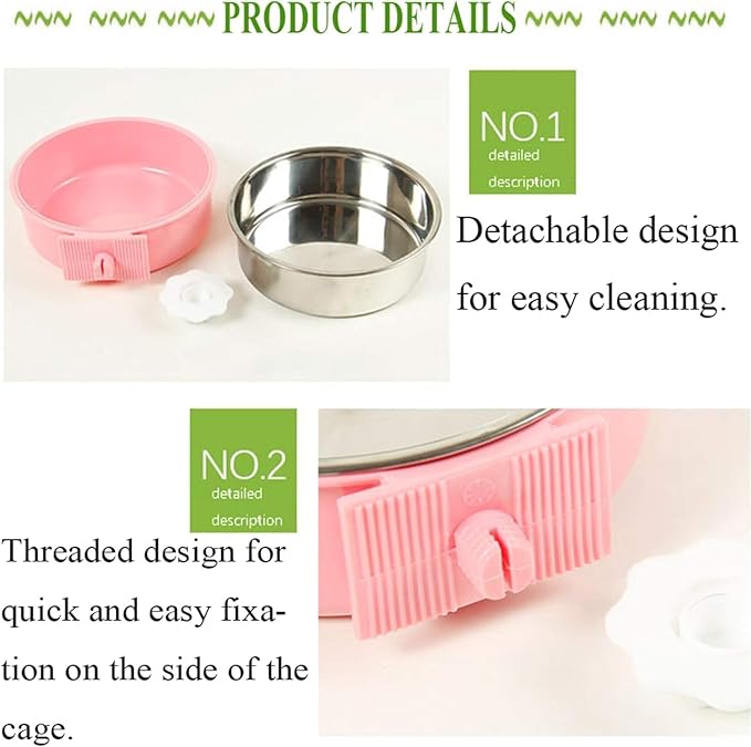kathson Crate Dog Bowl, Removable Stainless Steel Hanging Pet Kennel Cage Bowl Food & Water Feeder Coop Cup for Puppy, Cat, Rabbit, Guinea Pigs Ferret Bird (2 PCS, Size: M, Blue and Green)