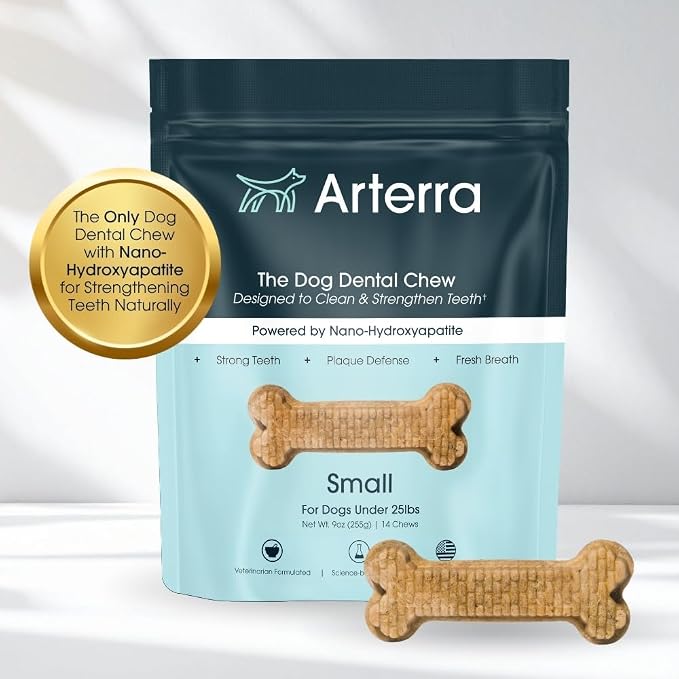 Arterra Pet Science Dog Dental Chews with Nano-Hydroxyapatite Next-Generation Daily Chews for Stronger Teeth, Fresh Breath (Small Dog, 14 Count (Pack of 1))