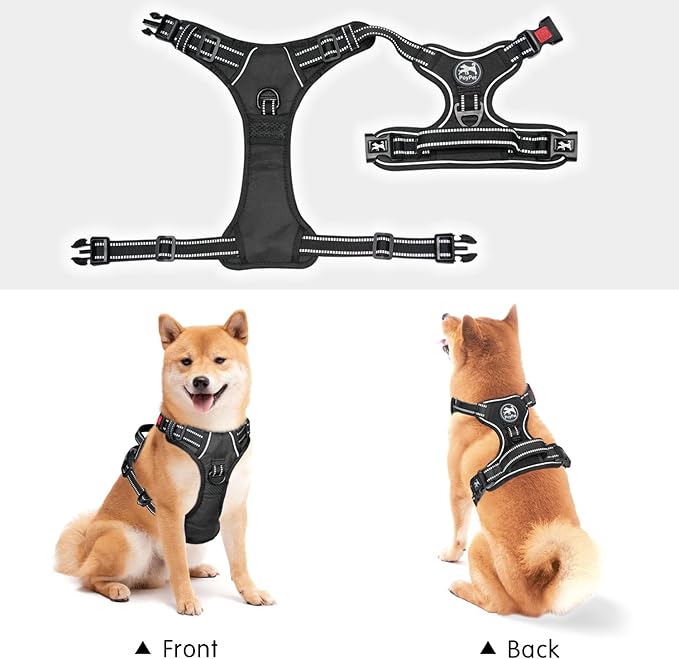 PoyPet No Pull Dog Harness, No Choke Front Lead Dog Reflective Harness, Adjustable Soft Padded Pet Vest with Easy Control Handle for Small to Large Dogs(Black,S)