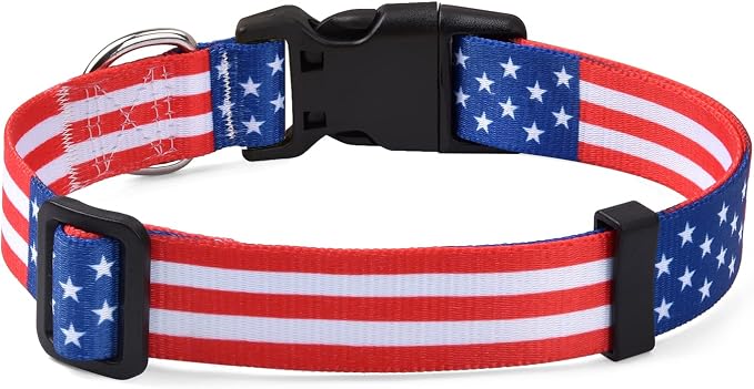 Mihqy American Flag Dog Collar and Leash Set- Patriotic, US Flag Pattern, Star & Stripes, Fourth of July Dog Collar, Adjustable for Small Medium Large Dogs(Classic US Set,S)