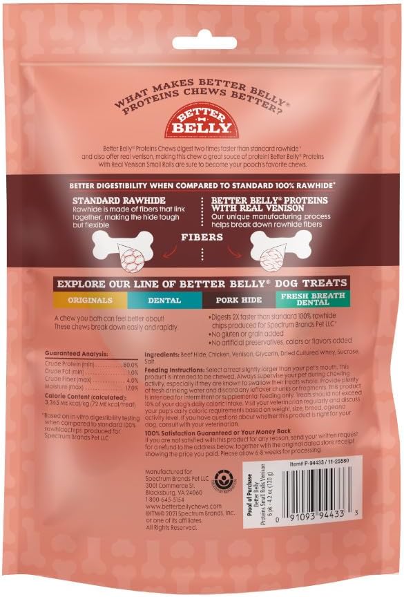 Better Belly Highly Digestible Rawhide Small Roll Chews, Treat Your Dog to a Chew with NO Artificial Colors or Flavors