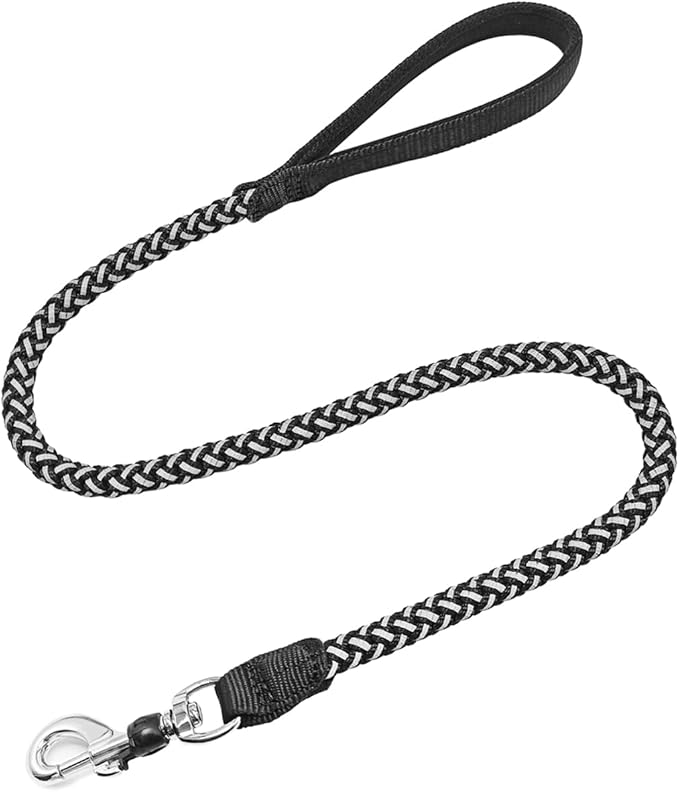 2/3/4/6/10 Foot Reflective Dog Leash Strong Nylon Rope Braided Heavy Duty for Large and Medium Small Dogs Walking Training Leads (Black, 3ft * 1/2")