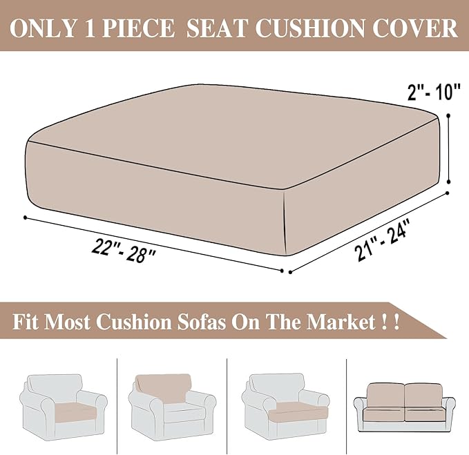 LA MEACK Couch Cushion Cover Seat Cushion Cover Stretch Armchair Cover Separate Sectional Sofa Slipcovers Furniture Protector(1 Piece for Seat or Sofa Backrest, Khaki)