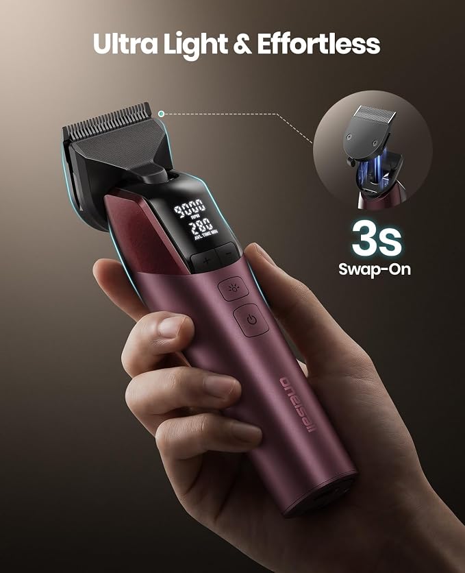 oneisall Dog Clippers for Grooming Thick Hair, Professional 9000RPM 5 Speed with 5 in 1 DLC Blade, 280min Cordless, Low Noise Dog Grooming Kit with 8 Metal Combs Carring Case for Dogs Cats Pet
