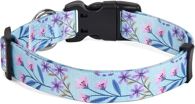 Mihqy Dog Collar with Bohemia Floral Tribal Geometric Patterns - Soft Ethnic Style Collar Adjustable for Small Medium Large Dogs(Floral Purple,S)