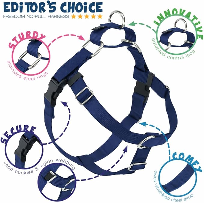 2 Hounds Design Freedom No Pull Dog Harness, Adjustable Harness, Easy Walking & Comfortable Control, Fits Small, Medium & Large Dogs, Solid Colors, Made in USA, 1" XL, Navy