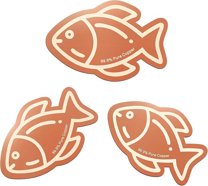 3Pcs Bird Bath Copper Purification Disk 99.99% Pure Copper Water Cleaning Discs 0.6mm Physical Clean Water for All-Season Universal Natural Fit for Outdoor Birdbaths, Bowls, Garden Fountain (Fish)