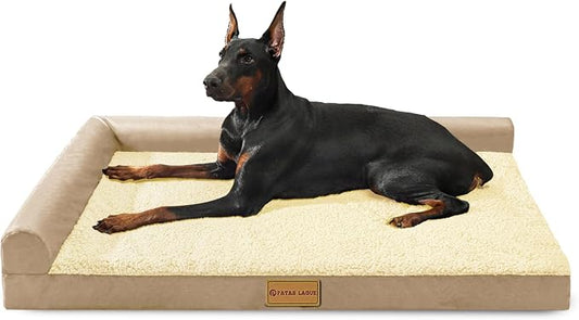 Patas Lague Orthopedic XL Dog Bed Large Sized Dog 48''X30'', Waterproof L Bolster Big Large Pet Sofa Beds with Removable Washable Cover, Soft Pet Couch Crate Mat with Nonskid Bottom, Beige