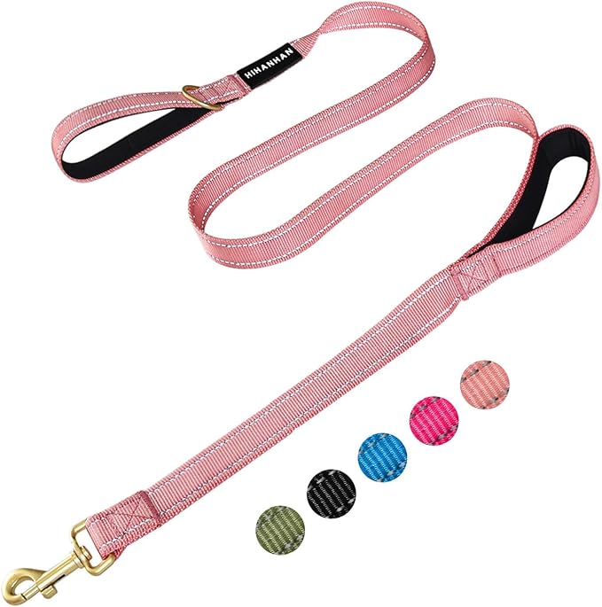 Reflective Dog Leash with Double Handle, Dog Leash 6 FT Long, Supports Medium and Large Dogs, Heavy Duty for Walking, Running, and Training, Pink