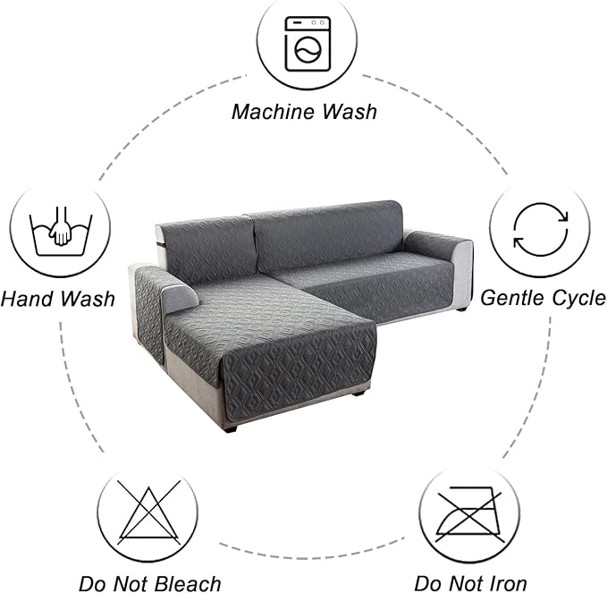 Genina Waterproof Sectional Couch Covers for Dogs L Shaped Sofa Covers Chaise Lounge Cover Reversible Couch Covers for Sectional Sofa Furniture Protectors Cover for Pets, Kids (Dark Gray, X-Large)