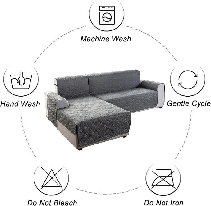 Genina Sectional Couch Covers for Dogs L Shaped Sofa Covers Chaise Lounge Cover Reversible Couch Covers for Sectional Sofa L Shape Furniture Protectors Cover for Pets, Kids (Dark Gray, Small)