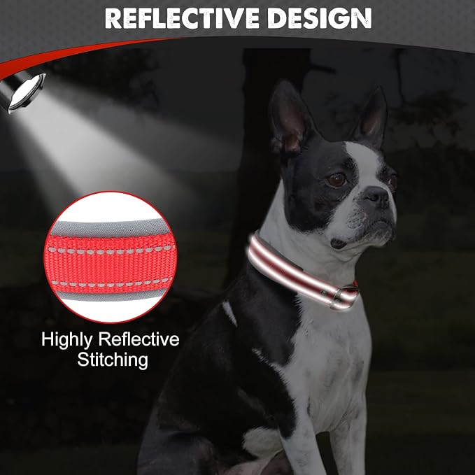 Joytale Dog Collar for Medium Dogs, Neoprene Padded and Adjustable, Reflective Wide Heavy Duty Pet Collars with Durable Metal Belt Buckle for Walking, Red, M