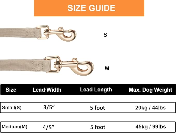 Soft Cotton Dog Leash, 5 Ft Heavy Duty Corduroy Dog Leashes with Gold Metal Hook for Small Medium Large Dogs,Medium,White