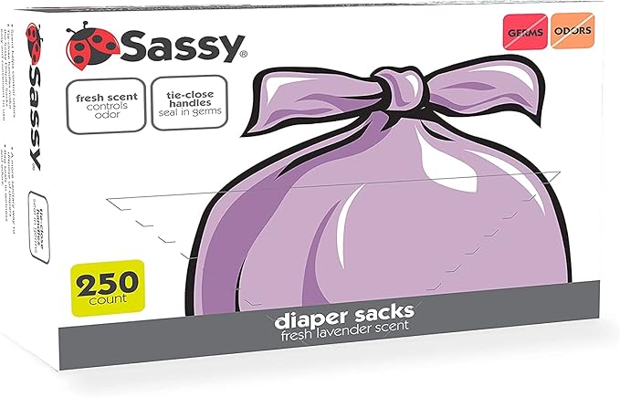 Sassy Disposable Diaper Sacks,Lavender Scented,Easy-To-Tie,Diaper Disposal or Pet Waste Bags,250 Count (Pack of 6)