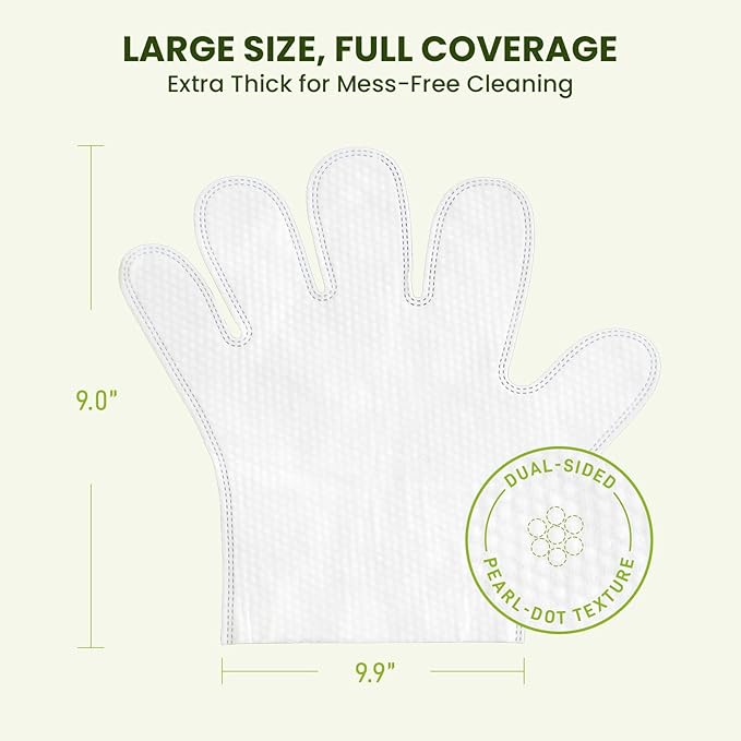 12PCS Hypoallergenic Pet Glove Wipes for Dogs, Cats & Small Animals | No-Rinse Deodorizing Dog Wipes for Paws, Butt, Eyes & Ears | Pet Wipes for Stain & Odor Cleanup Between Baths & Travel