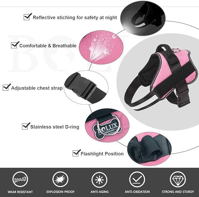 Dog Harness, No-Pull Reflective Dog Vest, Breathable Adjustable Pet Harness with Handle for Outdoor Walking - No More Pulling, Tugging or Choking (Pink, M)