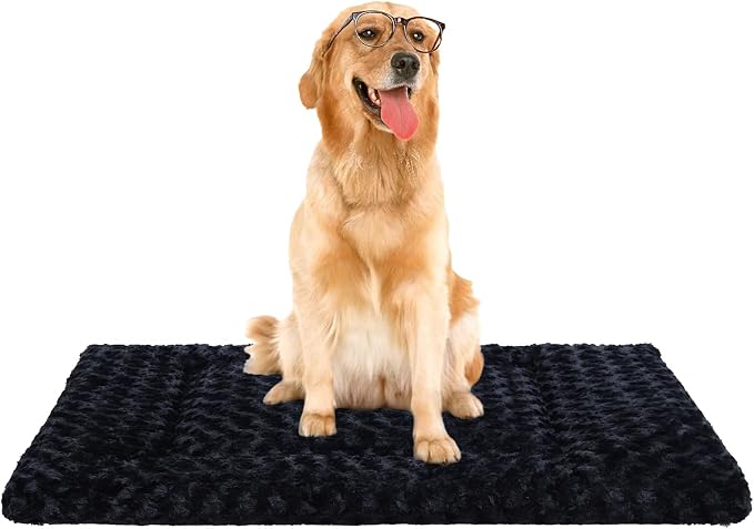 Washable Dog Bed Mat Crate Pad Soft Fluffy Pet Kennel Beds Dog Sleeping Mattress for Large Jumbo Medium Small Dogs, 42 x 28 Inch, Black