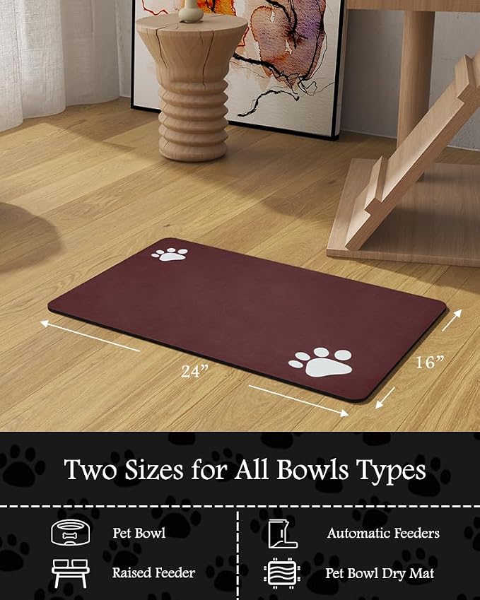 Pet Feeding Mat-Absorbent Dog Mat for Food and Water Bowl-No Stains Quick Dry Water Dispenser Mat-Dog Accessories Pet Supplies-Bowl for Messy Drinkers（RED,16"x24"