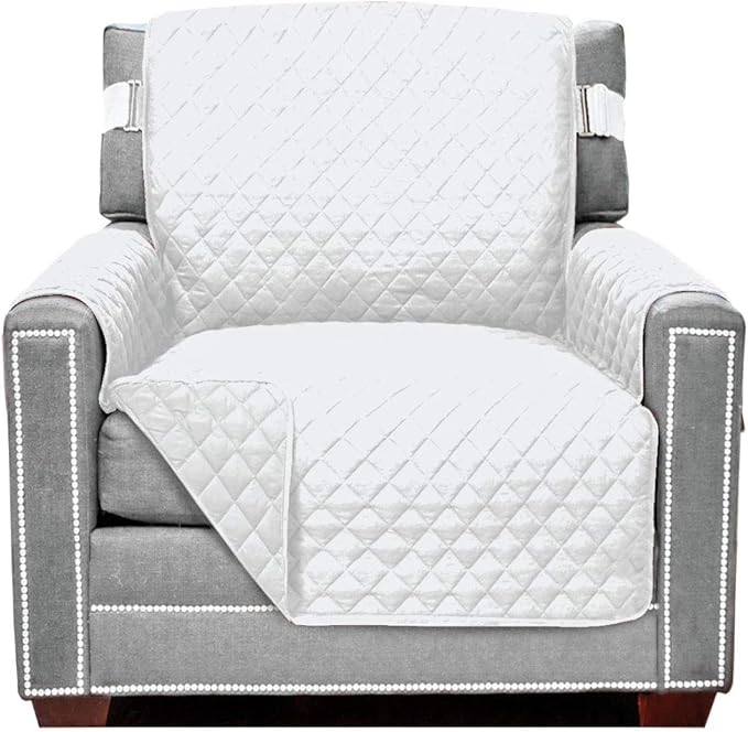 Sofa Shield® Couch Armchair Covers for Dogs, Reversible Furniture Protector with Strap, Stain and Tear Resistant Cushion Cover, 23 inch Seat, Machine Washable Slipcover Dog Pets Cats, White